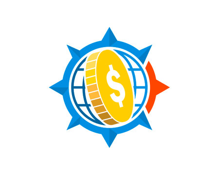Nautical compass with globe and money coinのイラスト素材