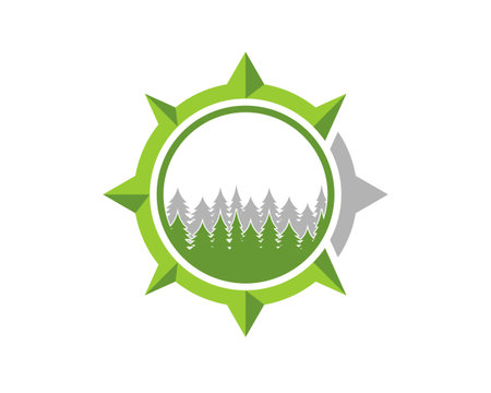 Compass with forest scenery in the middleのイラスト素材