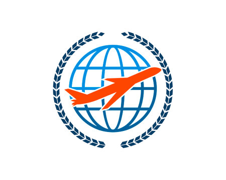 Circular wheat with abstract globe and flying planeのイラスト素材