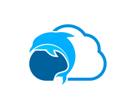 Simple cloud with jump dolphin insideのイラスト素材