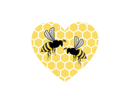 Flying bee in the beehive with love shapeのイラスト素材