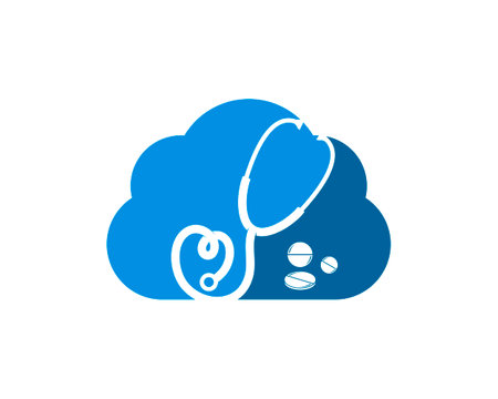 Simple cloud with stethoscope and medical pills insideのイラスト素材