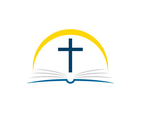 Abstract book with religion cross and yellow swooshのイラスト素材