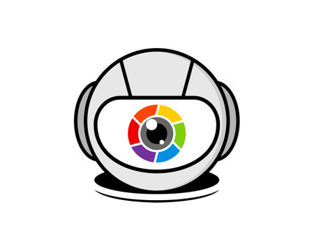 Cute robot with rainbow lens camera insideのイラスト素材