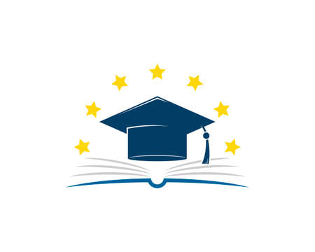Abstract book with graduation hat and circular starのイラスト素材