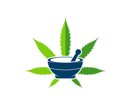 Green cannabis leaf with medical mortar and pestleのイラスト素材