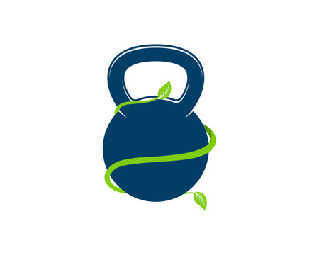 Gym kettle bell with nature leafのイラスト素材