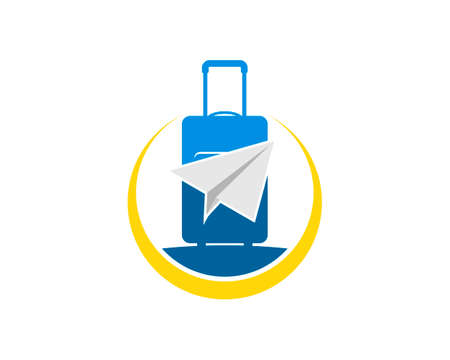 Travel bag with paper plane and yellow swooshのイラスト素材