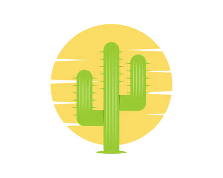Cactus with sunrise behind logoのイラスト素材