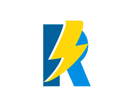 R letter initial with electrical lightningのイラスト素材