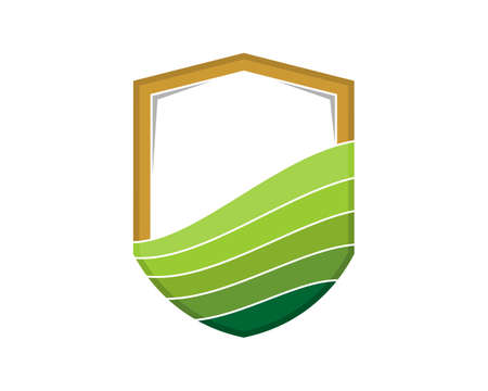 Green field with golden shield shape logoのイラスト素材