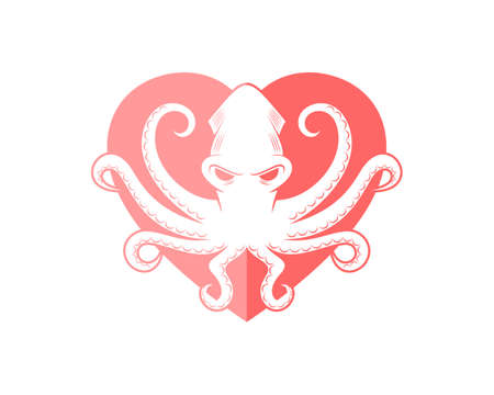Pink love shape with octopus insideのイラスト素材