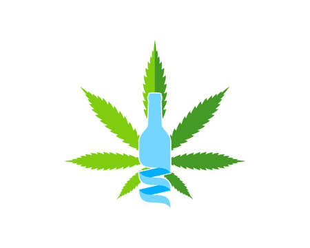 Green cannabis leaf with wine bottle insideのイラスト素材