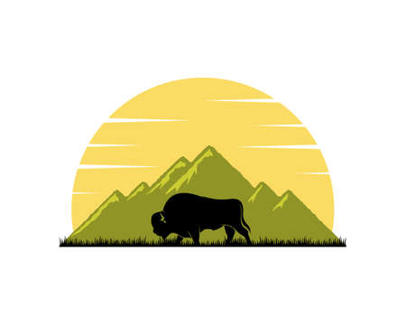 Green mountain and bison insideのイラスト素材