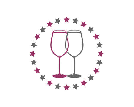 Two wine glass inside the circular starsのイラスト素材