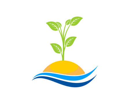 Planting tree with swoosh water underneathのイラスト素材