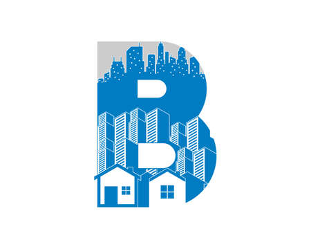 B Letter with house and city buildingのイラスト素材