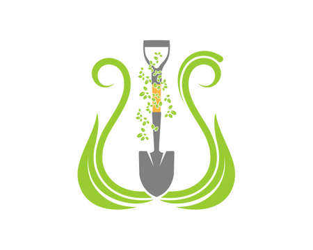 Shovel with nature green leaves logoのイラスト素材