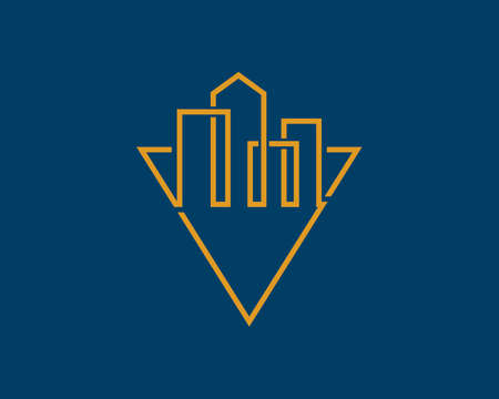 Triangle shape with abstract city building in gold colorsのイラスト素材