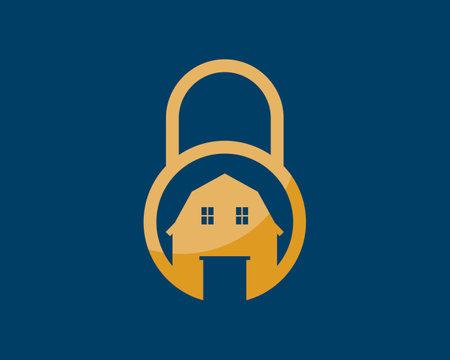Simple Barn farm padlock in gold colorsのイラスト素材