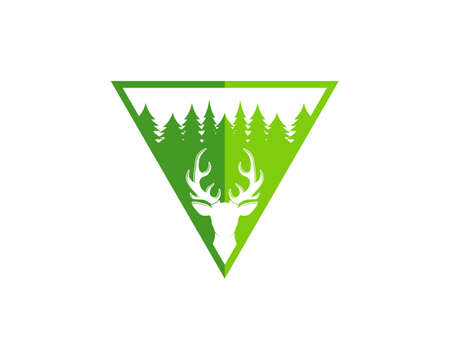 Triangle shape with pine forest and deerのイラスト素材
