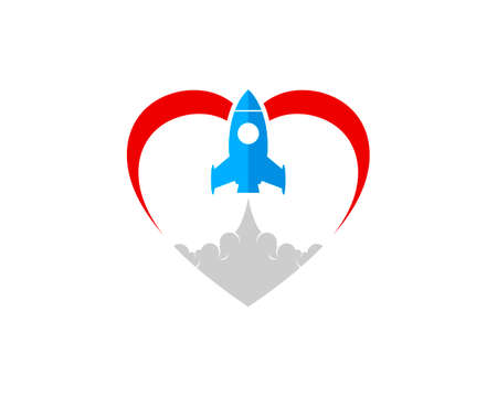 Abstract love shape with flying rocket insideのイラスト素材