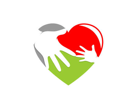 Children helping hands in the love shape logoのイラスト素材