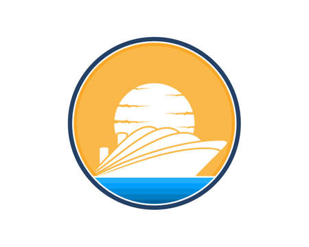 Cruise ship sailing in the sunsetのイラスト素材