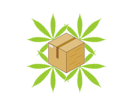 Package with cannabis leaf behindのイラスト素材