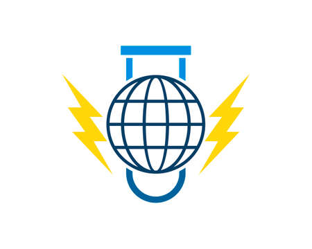 Simple bottle laboratory with abstract globe and electrical lightning