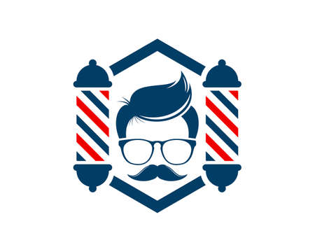 hexagonal shape with geek face and barber shop symbolのイラスト素材
