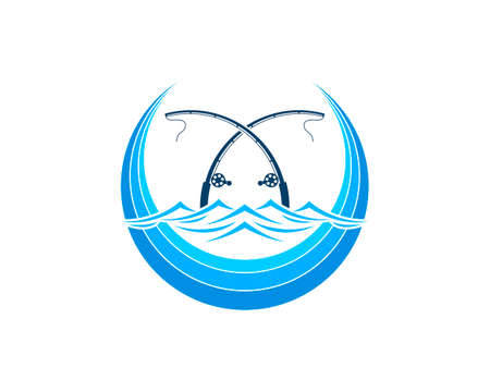Circular beach wave with fishing bait insideのイラスト素材