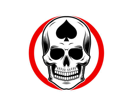 Circle shape with skull head and spade insideのイラスト素材