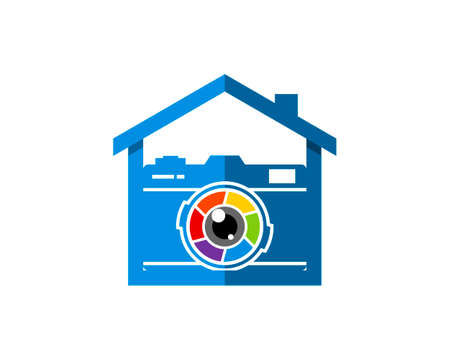 Simple shopping house with rainbow lens cameraのイラスト素材