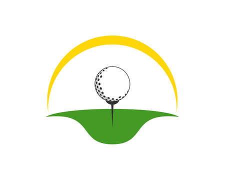 Green field with golf ball and yellow swooshのイラスト素材