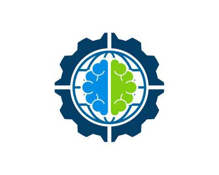 Mechanical gear with abstract globe and brain insideのイラスト素材