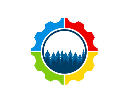 Mechanical rainbow gear with pine forest insideのイラスト素材