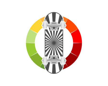 Skateboard with speedometer behindのイラスト素材