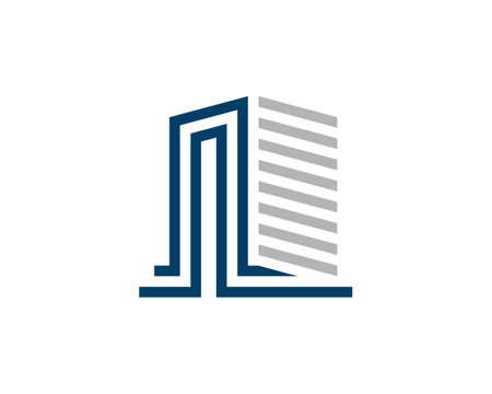 Abstract and modern city building in blue and grey colorのイラスト素材