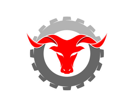 Read goat head with gear behindのイラスト素材