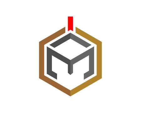 Abstract spartan helmet with hexagon line logoのイラスト素材