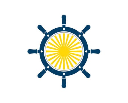 Ship steering wheel with shining sun insideのイラスト素材