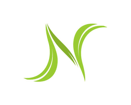 N Letter with three green leavesのイラスト素材