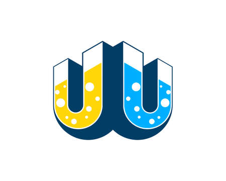 Double U letter with yellow and blue liquid insideのイラスト素材