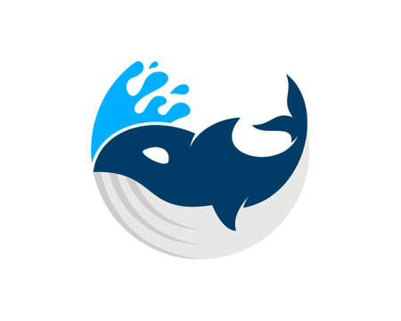Circular jumping whale with abstract beach waveのイラスト素材