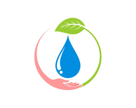 Hand take a fresh water drop with green leafのイラスト素材