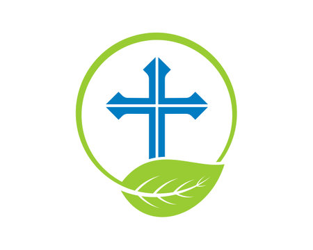 Christian cross inside the circle leafのイラスト素材