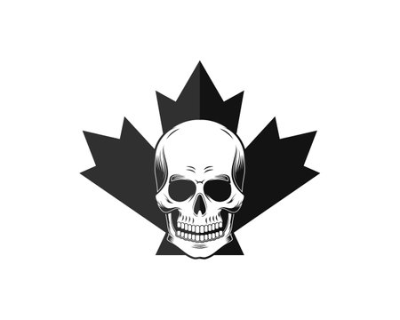 Black maple leaf with skull head insideのイラスト素材