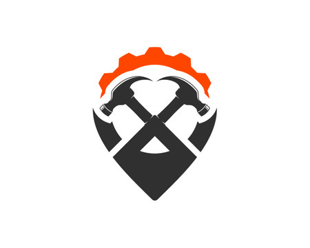 Pin location with cross hammer and gear on the topのイラスト素材