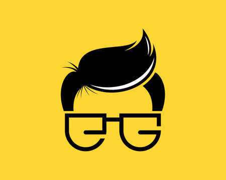 Geek face boy with E and G letter eye glassのイラスト素材